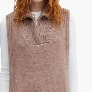 Mango Quarter Zip Flyaway Sweater Vest With Womens Medium Pale Pink Cozy Casual